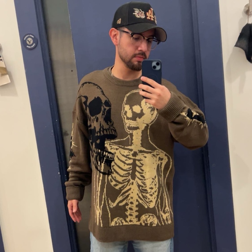 Brown Oversized Skeleton Sweater